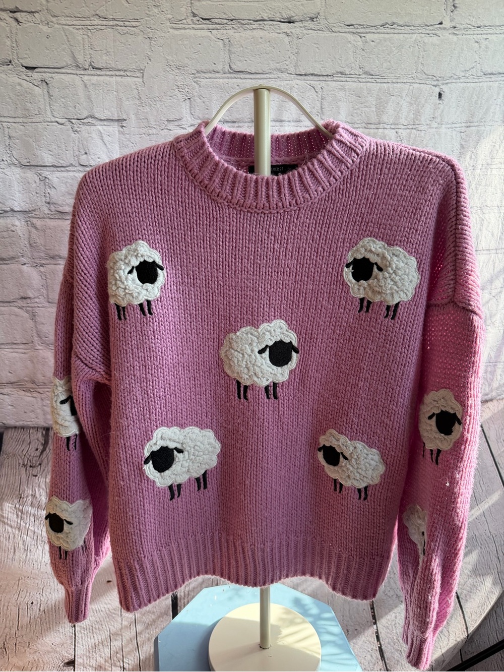 Oversized Small Purple Sheep Sweater | Chunky Knit Novelty Pullover